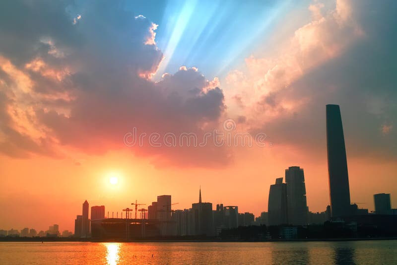 Landscape of urban sunset by the Zhujiang River in Guangzhou city, Guangdong province of China. Landscape of urban sunset by the Zhujiang River in Guangzhou city, Guangdong province of China