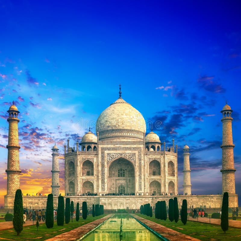 Por do sol de Taj Mahal India fotos de stock Por do sol de Taj Mahal India fotos de stock