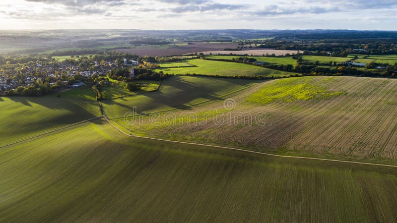 A bird's eye view over Codicote in Hertfordshire, England, at sunset. A bird's eye view over Codicote in Hertfordshire, England, at sunset.