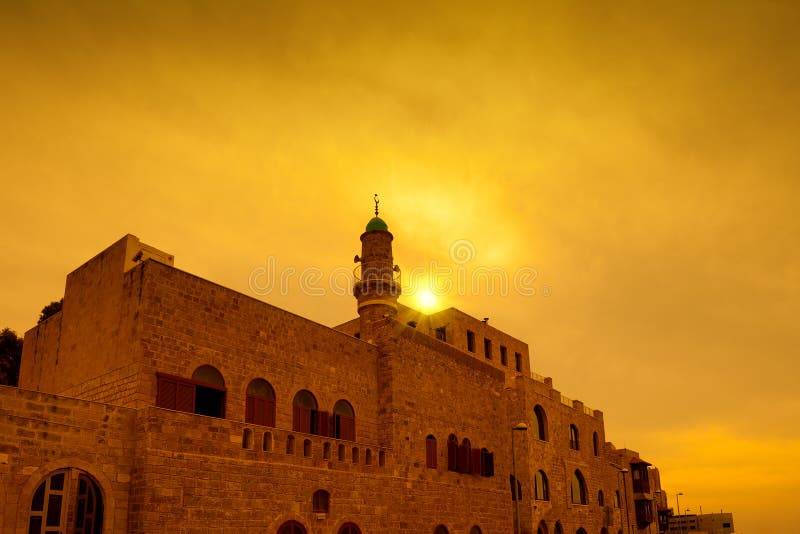Por do sol sobre a cidade velha Jaffa fotografia de stock Por do sol sobre a cidade velha Jaffa fotografia de stock