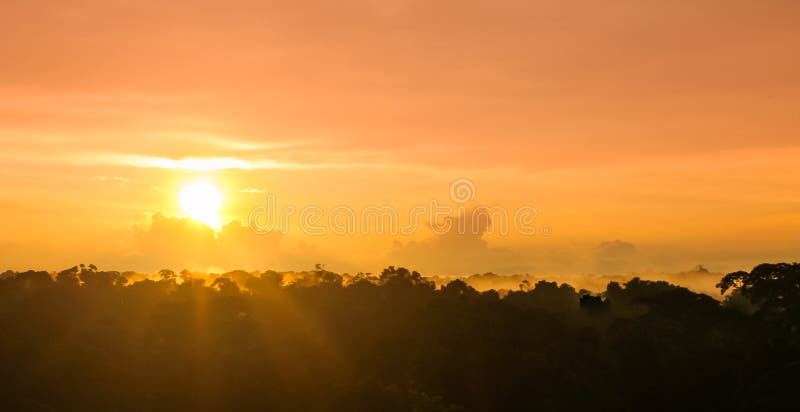 Por do sol sobre a floresta tropical pelo Rio Amazonas em Brasil fotos de stock royalty free Por do sol sobre a floresta tropical pelo Rio Amazonas em Brasil fotos de stock royalty free