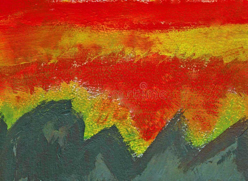 Por do sol sobre uma floresta da montanha - pintura acrílica ilustração royalty free Por do sol sobre uma floresta da montanha - pintura acrílica ilustração royalty free