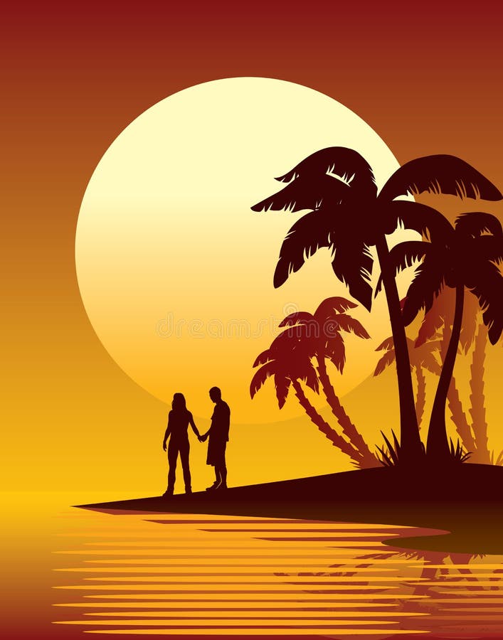 Pôr do sol tropical ilustração royalty free