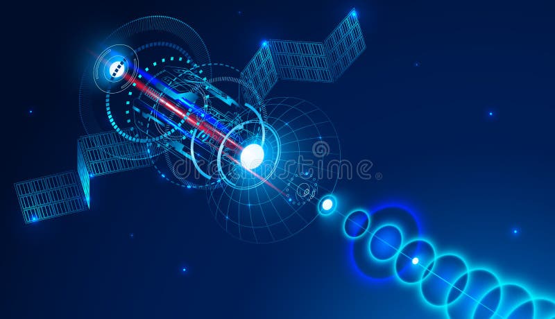Por satélite de telecomunicaciones de espacio envía una señal numérica vía antena parabólica Fondo abstracto conceptual ilustración del vector Por satélite de telecomunicaciones de espacio envía una señal numérica vía antena parabólica Fondo abstracto conceptual ilustración del vector
