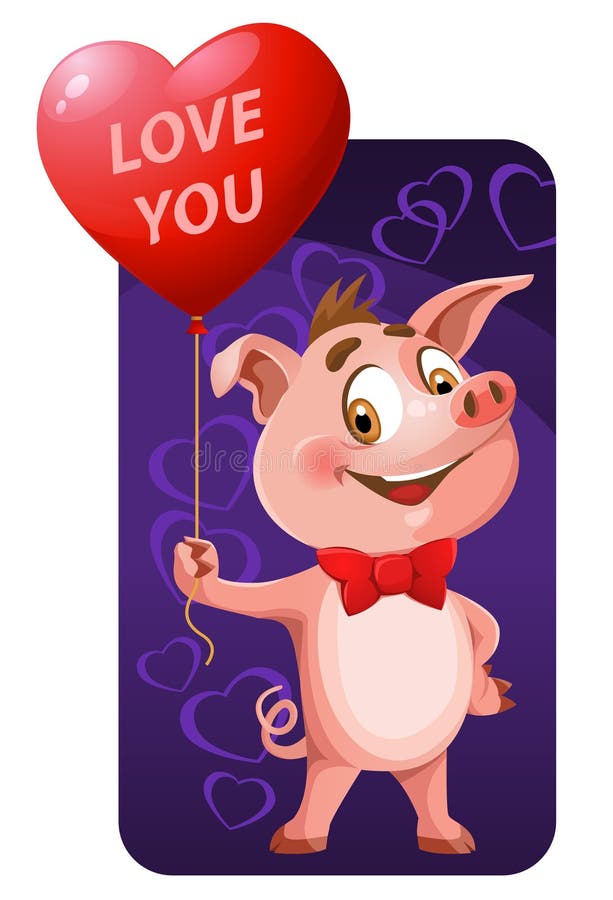 Porc drôle comme symbole de ballon de forme de coeur de prises de la nouvelle année 2019 pour le jour de valentines illustration stock Porc drôle comme symbole de ballon de forme de coeur de prises de la nouvelle année 2019 pour le jour de valentines illustration stock
