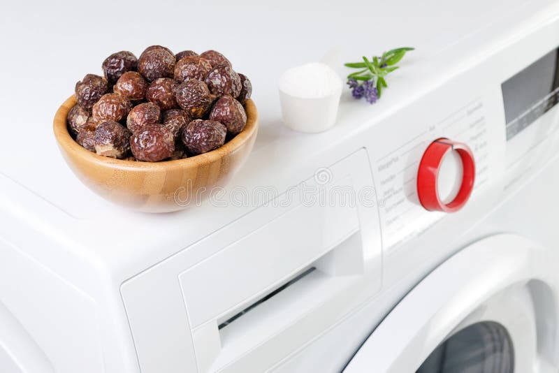Porcas do sabão em uma bacia na máquina de lavar e na alfazema, pó detergente, foco seletivo imagens de stock royalty free Porcas do sabão em uma bacia na máquina de lavar e na alfazema, pó detergente, foco seletivo imagens de stock royalty free