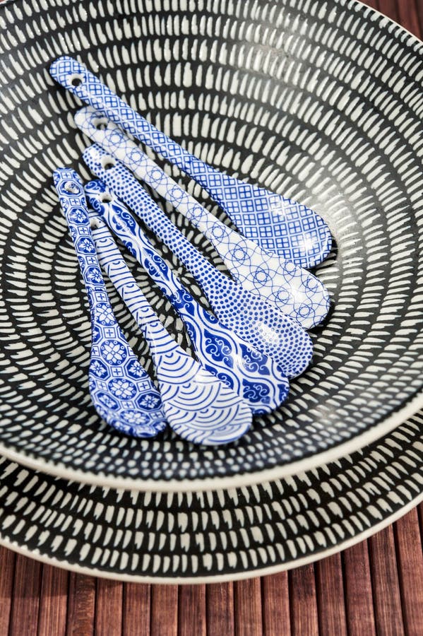 Porcelain Chinese Dishware with Painted Spoons Stock Image Image of