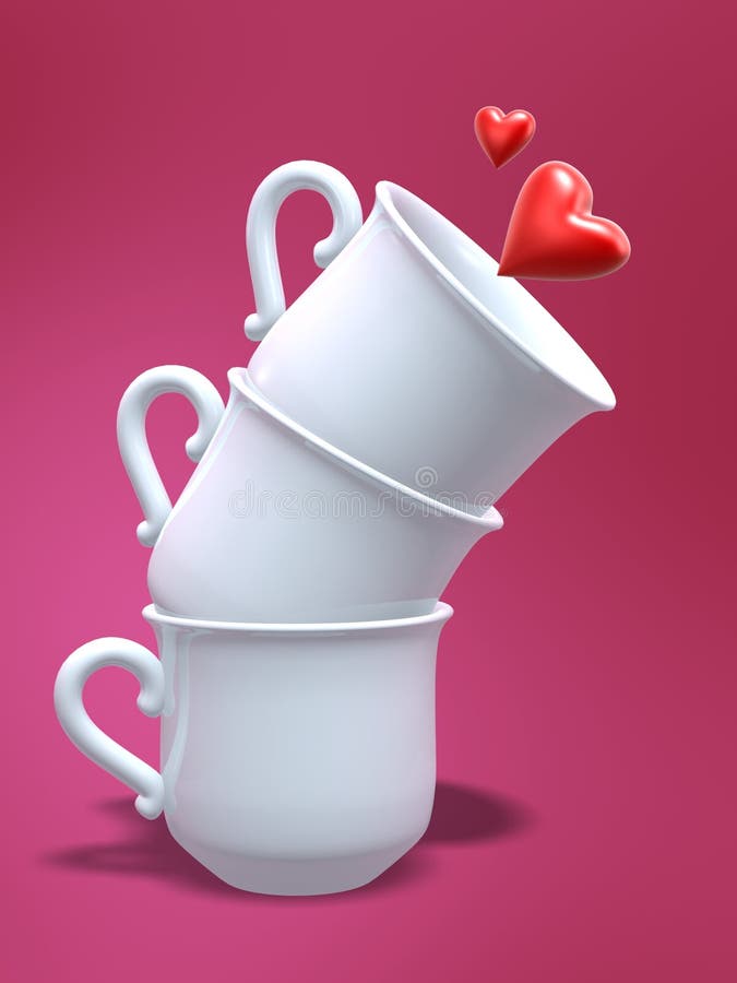 Porcelain coffee cups and love heart