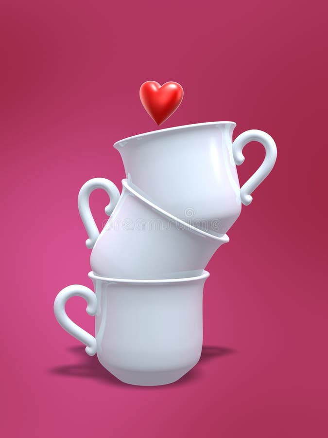 Porcelain coffee cups and love heart