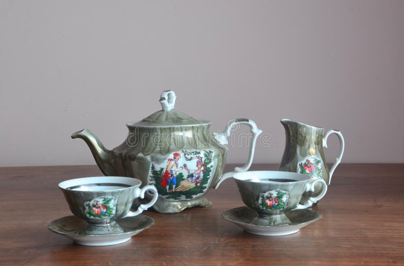 Porcelain coffee set stock image. Image of teapot, china 89194503
