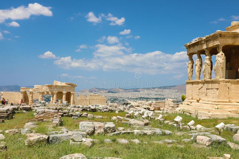 Porch of world famous Caryatids in Erechtheion on Acropolis Hill, Athens, Greece stock photo Porch of world famous Caryatids in Erechtheion on Acropolis Hill, Athens, Greece stock photo