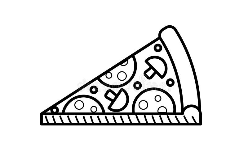 Porción De Pizza En Blanco Y Negro. Pizza De Dibujos Animados Ilustración  del Vector - Ilustración de queso, historieta: 248989845
