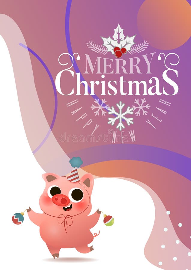 Porcin mignon de bande dessinée avec la carte de voeux de jouets d'arbre de Noël illustration de vecteur Porcin mignon de bande dessinée avec la carte de voeux de jouets d'arbre de Noël illustration de vecteur