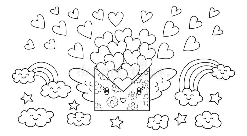 Porciones que llevan dibujadas mano de la letra linda del correo de volar de los amores, de diseño para el elemento del diseño y ilustración del vector Porciones que llevan dibujadas mano de la letra linda del correo de volar de los amores, de diseño para el elemento del diseño y ilustración del vector