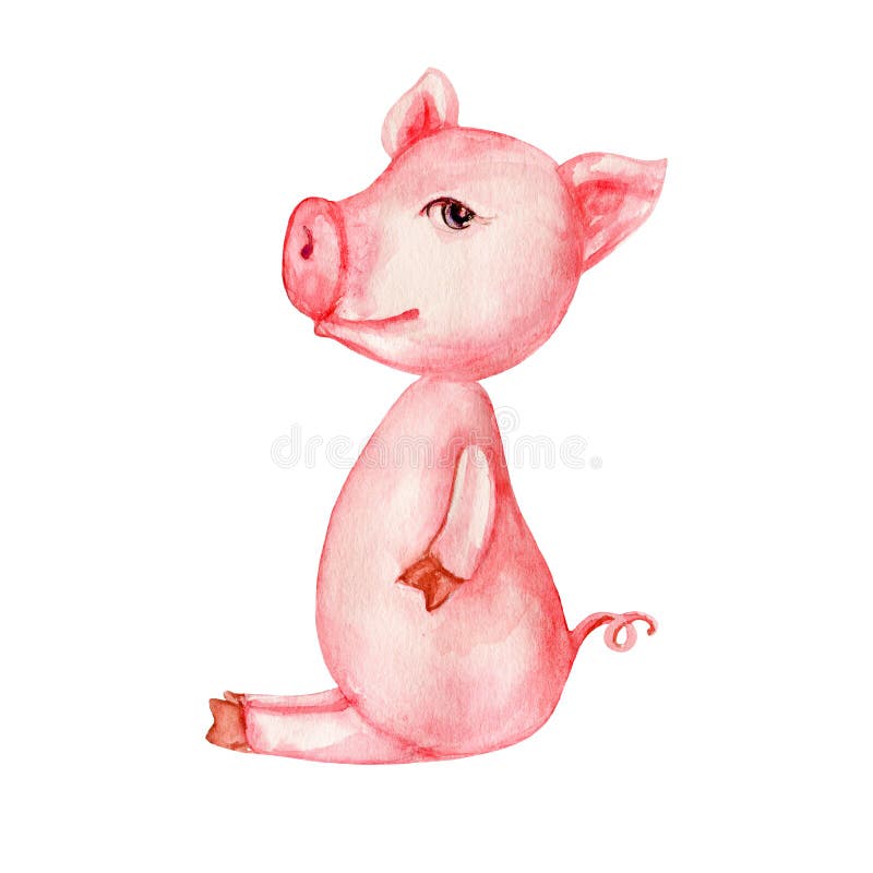Porco cor-de-rosa bonito dos desenhos animados da aquarela isolado no fundo branco, animal doméstico do fazendeiro colorido da il ilustração royalty free Porco cor-de-rosa bonito dos desenhos animados da aquarela isolado no fundo branco, animal doméstico do fazendeiro colorido da il ilustração royalty free