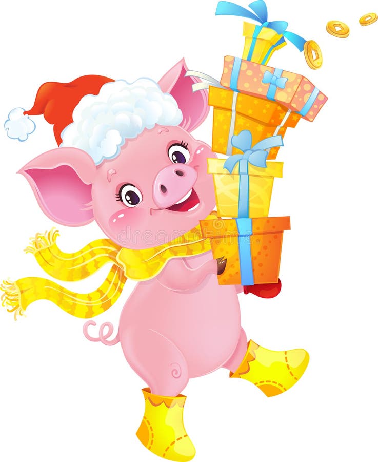 Porco da terra amarelo com caixas de presente Símbolo bonito do chinês Horosc ilustração do vetor Porco da terra amarelo com caixas de presente Símbolo bonito do chinês Horosc ilustração do vetor