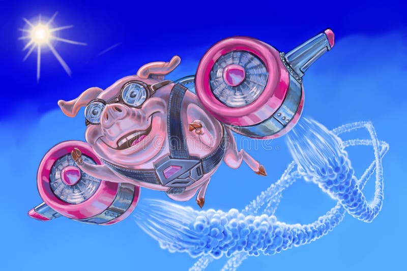 Porco do voo com um bloco do jato ilustração do vetor Porco do voo com um bloco do jato ilustração do vetor