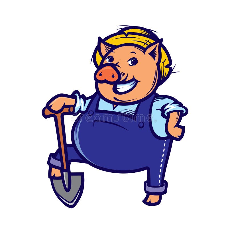 Porco feliz do fazendeiro com pá ilustração do vetor Porco feliz do fazendeiro com pá ilustração do vetor