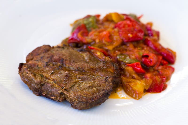 Pork Chop,casserole with grilled red bell pepper