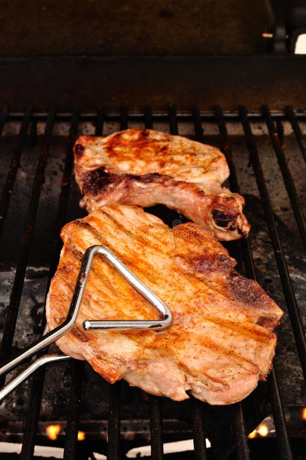 A Pork Chop on the grill stock photo. Image of cooking 9951024