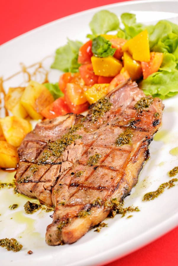 Pork Chop Steak with Chilii Sauce at the Restaurant Stock Image Image