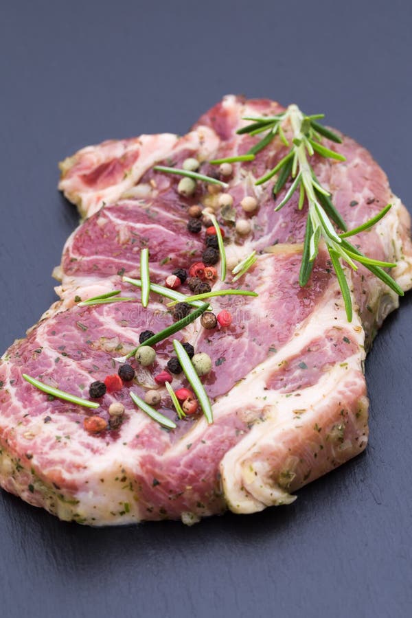 Pork Chops, Pepper and Rosemary Marinade. Stock Image Image of