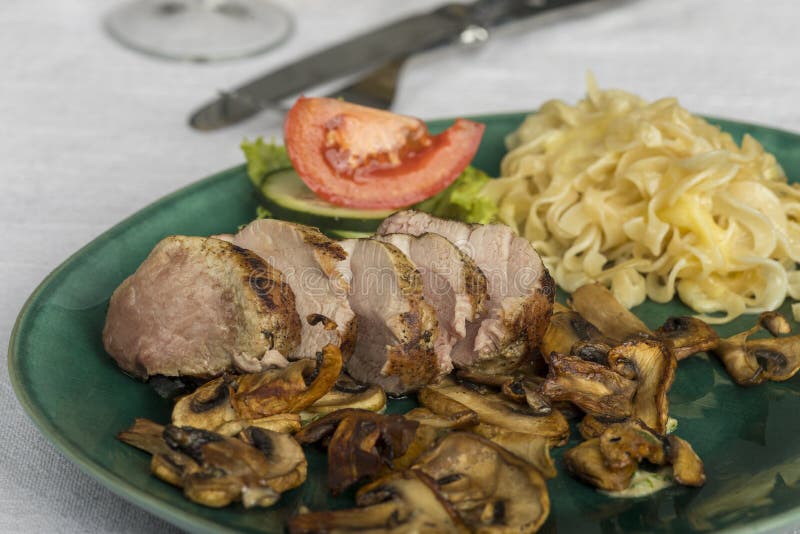 Pork Fillet with Mushroom Sauce Stock Photo Image of cream, garnish