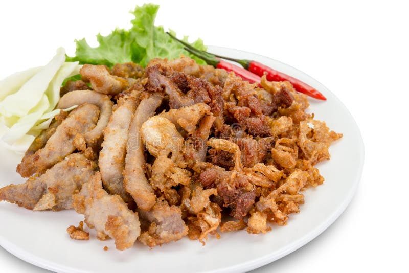 Pork Fried with Garlic on White Background,clipping Pat Stock Photo