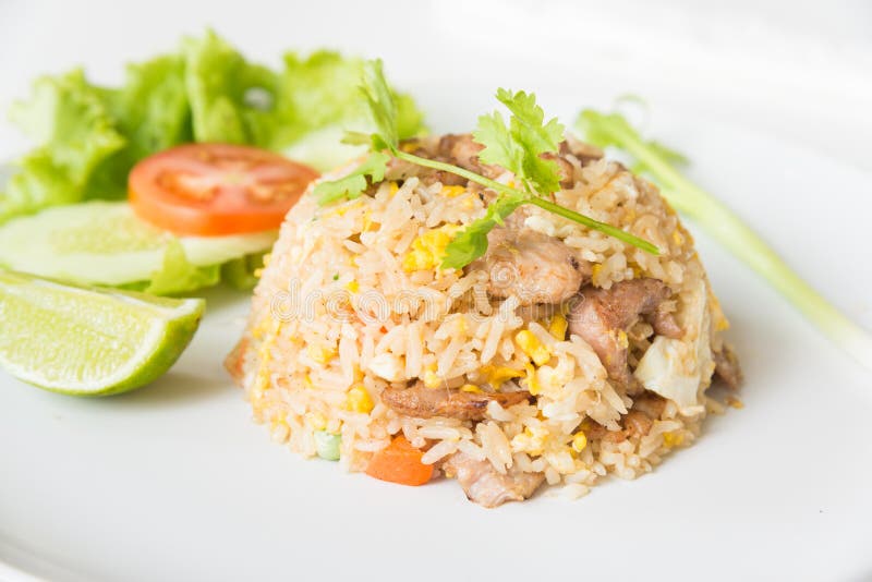 Pork Fried Rice with Egg Thai Style. Stock Photo - Image of cooked