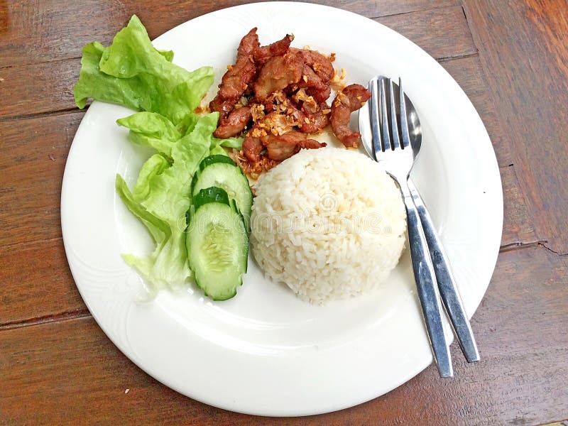 Pork fried rice garlic stock image. Image of healthy 50085303