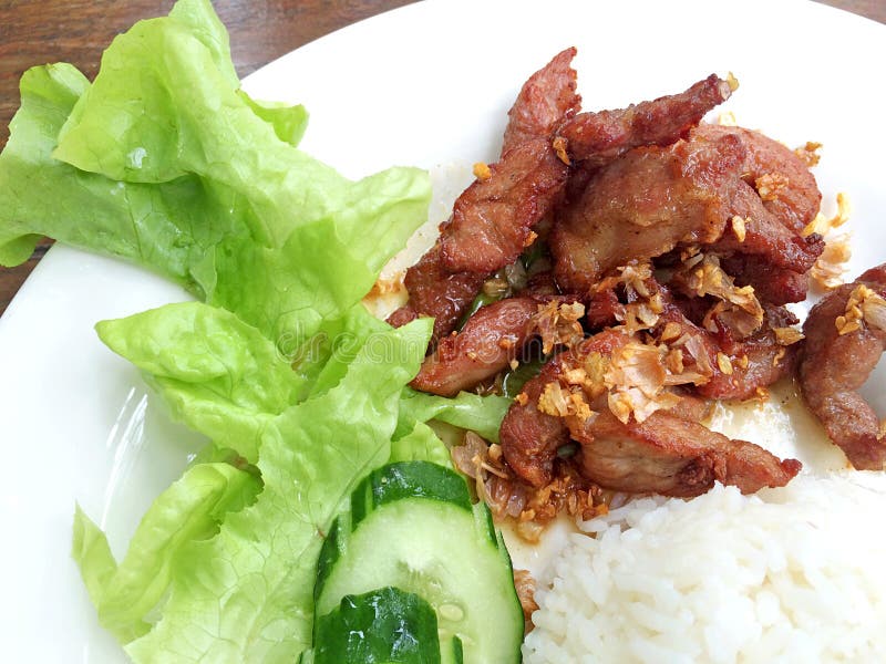 Pork fried rice garlic stock photo. Image of herb, dining 50178392