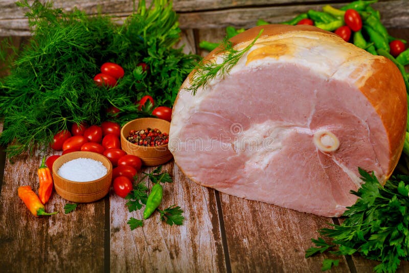 Pork Ham with Fresh Parsley, Dill and Tomato Stock Image Image of