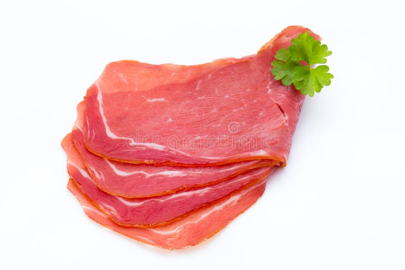 Pork Ham Slices Isolated on White Background. Stock Photo Image of