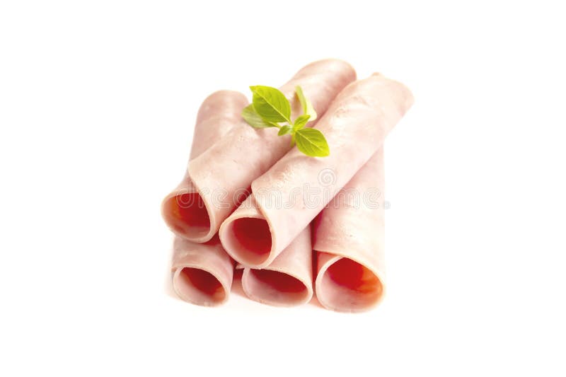 Pork Ham, Slices of Ham Isolated on a White Background Stock Image