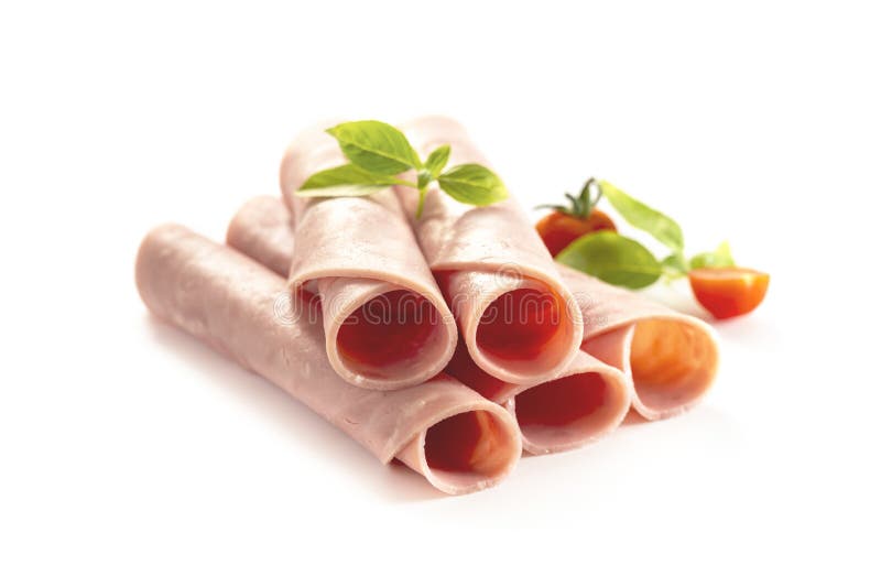 Pork Ham, Slices of Ham Isolated on a White Background Stock Image