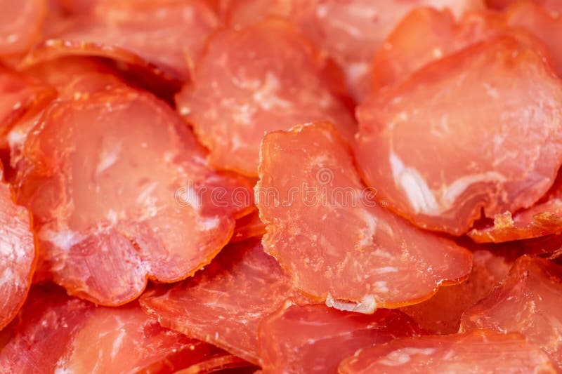 Pork Jerky Slice Meat Background. Close Up Stock Image Image of
