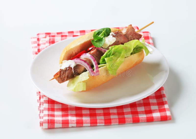 Pork kebab sandwich stock image. Image of submarine, stick - 24744973