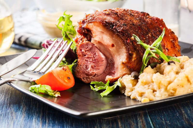 Pork Knuckle with Fried Sauerkraut Stock Photo Image of cuisine