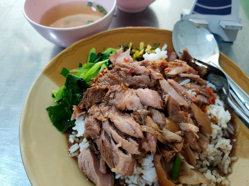 Pork leg rice on a plate stock image. Image of thailand 277949163