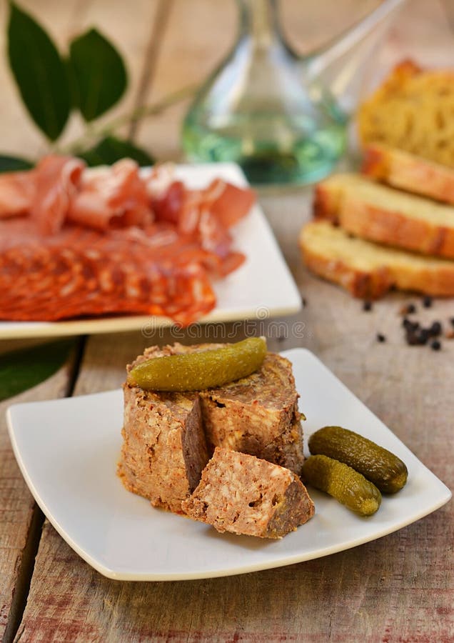Pork Liver Paste PÃ¢tÃ© with Pickles and Tapas Stock Photo Image of