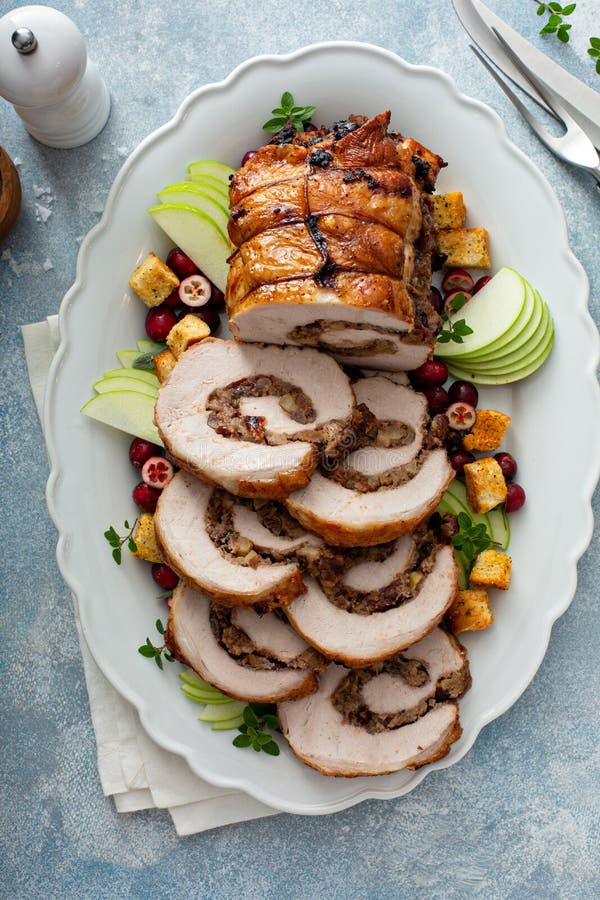 Pork Loin Roasted Filled with Cranberry Stuffing Stock Image Image of