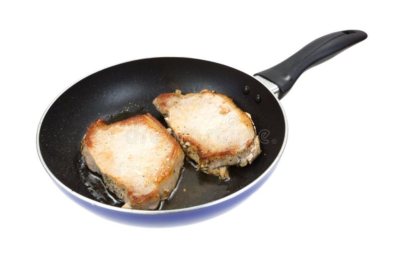 Pork Loin Steaks Frying in Pan Stock Image Image of healthy, boneless
