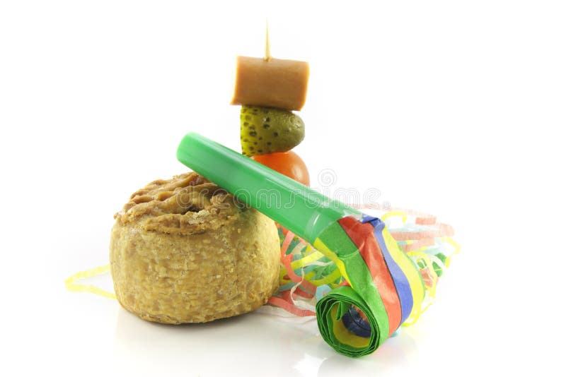 Pork Pie with Cocktail Stick and Party Blower