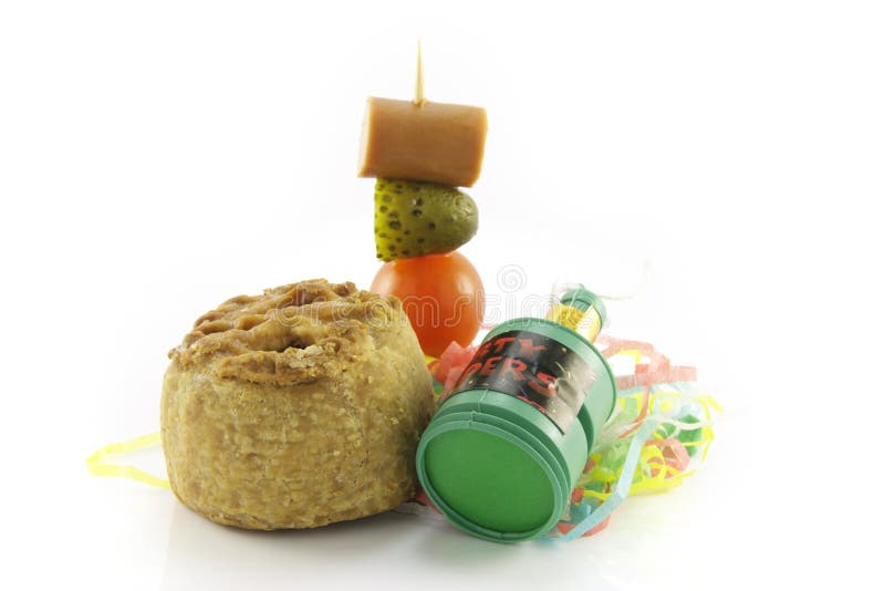 Pork Pie with Cocktail Stick and Party Popper