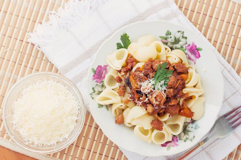 Pork Ragu with Pipe Pasta and Parmesan Stock Photo Image of recipe, parmesan 32342566
