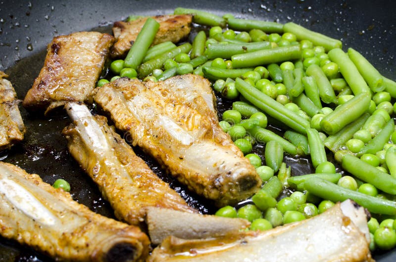 Pork Ribs with Peas and Green Beans Stock Image Image of beans, meal