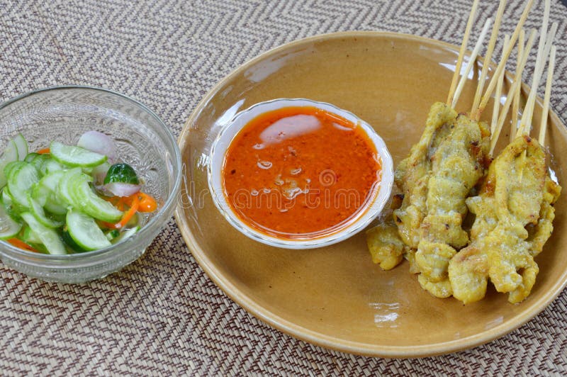 Pork Satay with Peanut Sauce and Pickled Vegetable Stock Image Image of shallot, satay 77034471