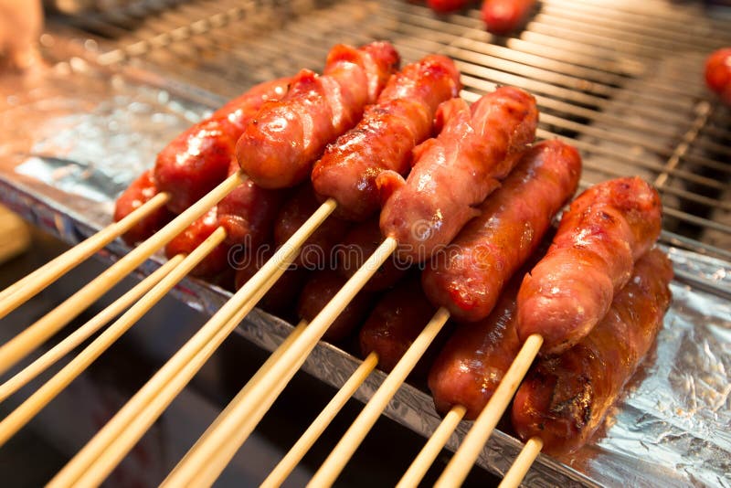 Pork sausages in Taiwan`s street food market royalty free stock photo Pork sausages in Taiwan`s street food market royalty free stock photo