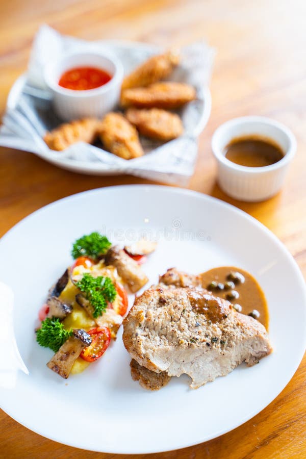 Pork Steak with Black Pepper Sauce Stock Photo Image of dining