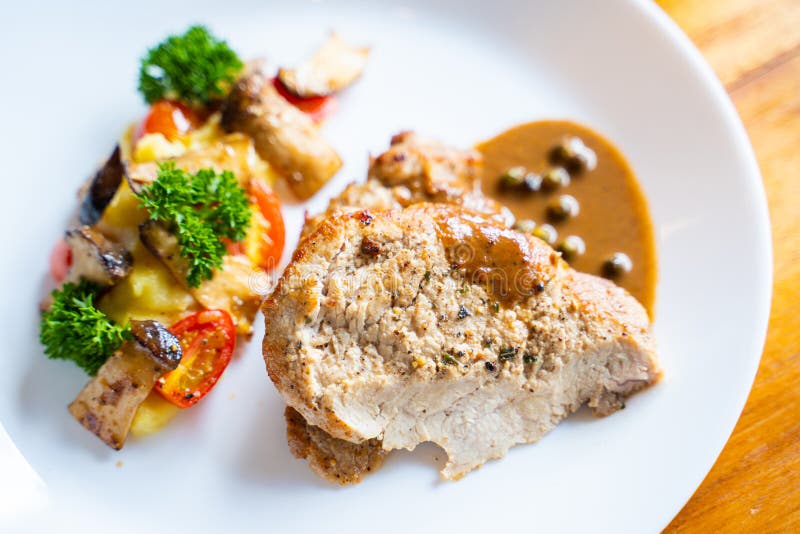 Pork Steak with Black Pepper Sauce Stock Photo Image of dining